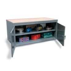 72x36x37 Workbench,Locking Shelf Cabinet,Maple Top